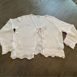 Grace Karin White Knit Cardigan with Tie-Front